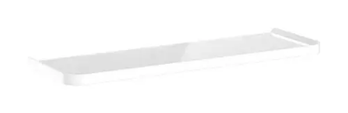 Weißes, flaches Ablageboard von Hansgrohe mit seitlichen Rändern, geeignet für die Wandmontage.